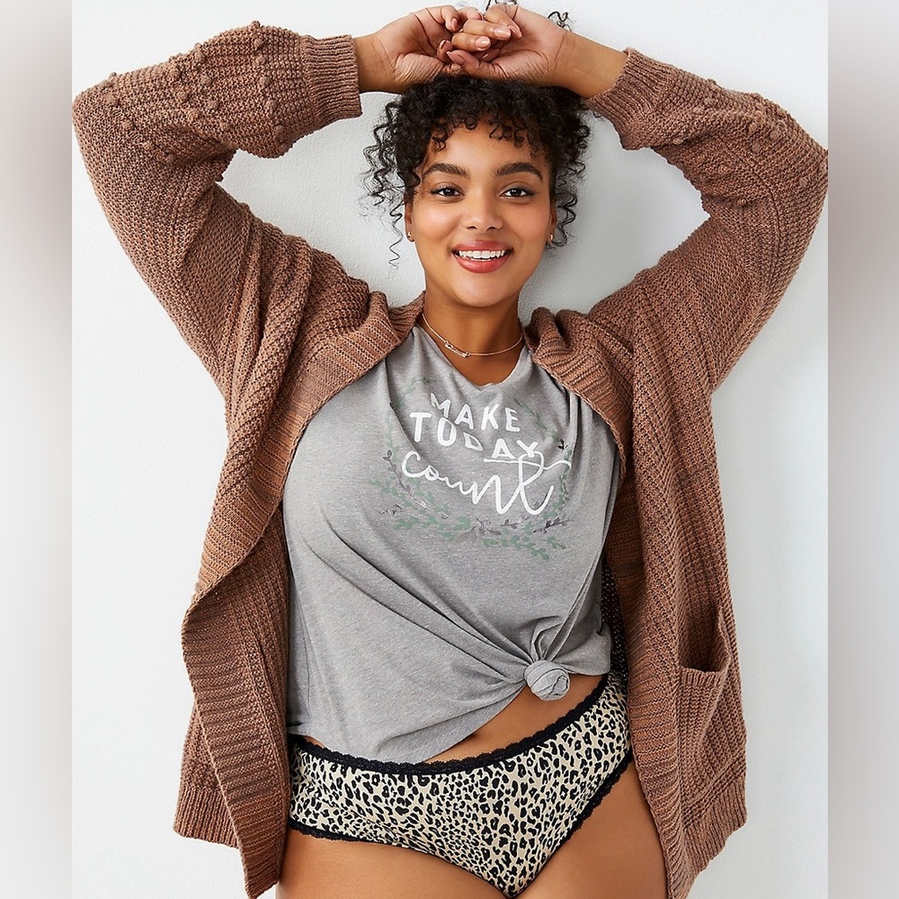 Maurices Light Brown Bobble Sleeve Open Front Knit Cardigan Large Women’s